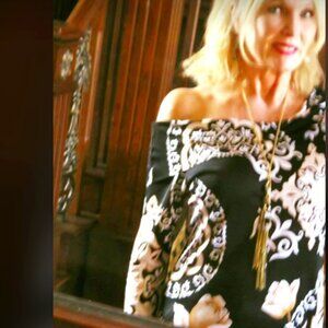 WHITE HOUSE BLACK MARKET Black Geometric Pattern Boat-neck Shift Dress M